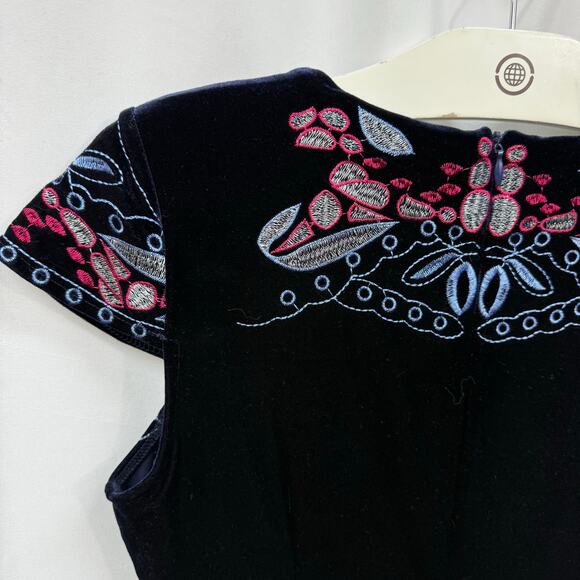 Foxiedox Yolanda Velvet Embroidered Dress Navy Multi V-Neck Cap Sleeve XS - Picture 3 of 7